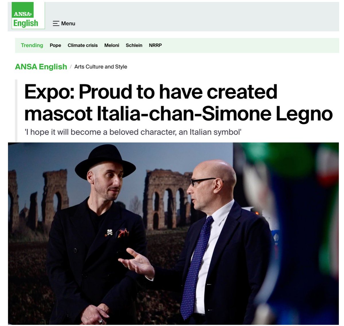 #Expo2025 #Osaka, @simonelegno: 'Proud to have created the mascot Italia-chan. I hope it becomes a beloved character, an Italian symbol.' @tokidoki founder shares his story in a video interview with the Commissioner for 🇮🇹 at @expo2025_japan @mariovattani shorturl.at/1rxZ6