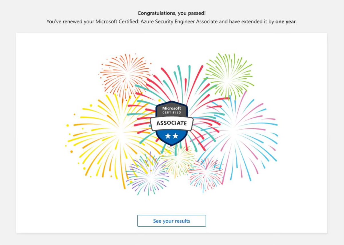 anthonymashford's tweet image. 🔐 Microsoft Certified: Azure Security Engineer Associate renewed for another year ✅
This one was a little tricky....🧐
#Azure #Security #AzureLearning #CloudOps #MicrosoftCertifications #MicrosoftRenewals
