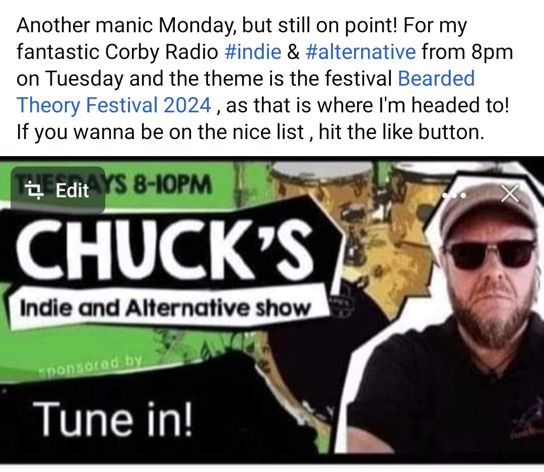 @chuckmiddleton is live on @CorbyRadio with a theme of tunes from bands playing @beardedtheory