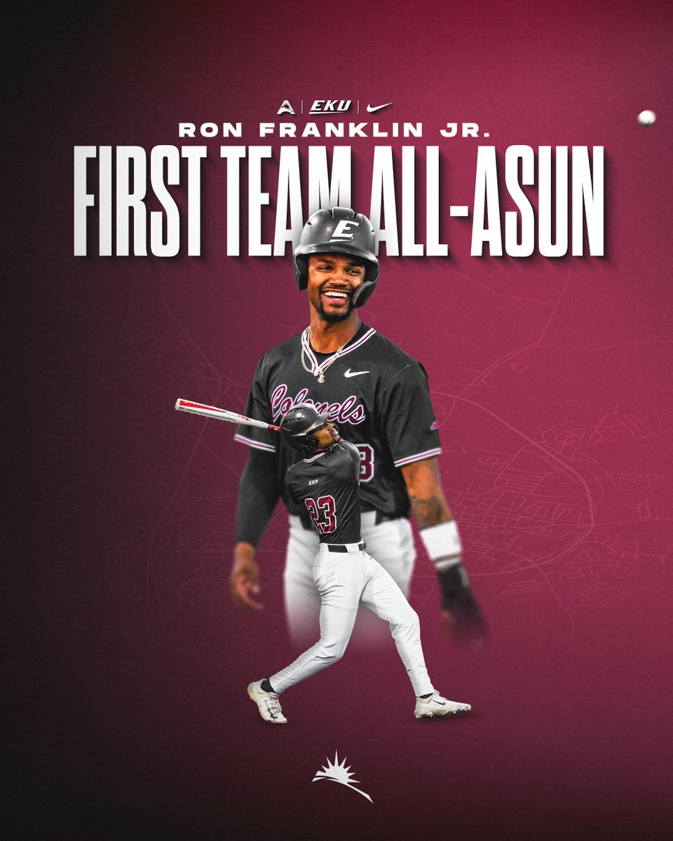 EKU Baseball (@ekubaseball) on Twitter photo Congratulations @RonFranklinJr
⚾️.322
⚾️17 home runs
⚾️12 doubles
⚾️52 RBIs
⚾️37 runs
⚾️.689 slugging
⚾️.403 on-base %
In <a href="/ASUNSports/">Atlantic Sun Conference</a> games only, Ron had a league-best .818 slugging % and conference-best 1.279 OPS.
#GoBigE Congratulations @RonFranklinJr
⚾️.322
⚾️17 home runs
⚾️12 doubles
⚾️52 RBIs
⚾️37 runs
⚾️.689 slugging
⚾️.403 on-base %
In <a href="/ASUNSports/">Atlantic Sun Conference</a> games only, Ron had a league-best .818 slugging % and conference-best 1.279 OPS.
#GoBigE