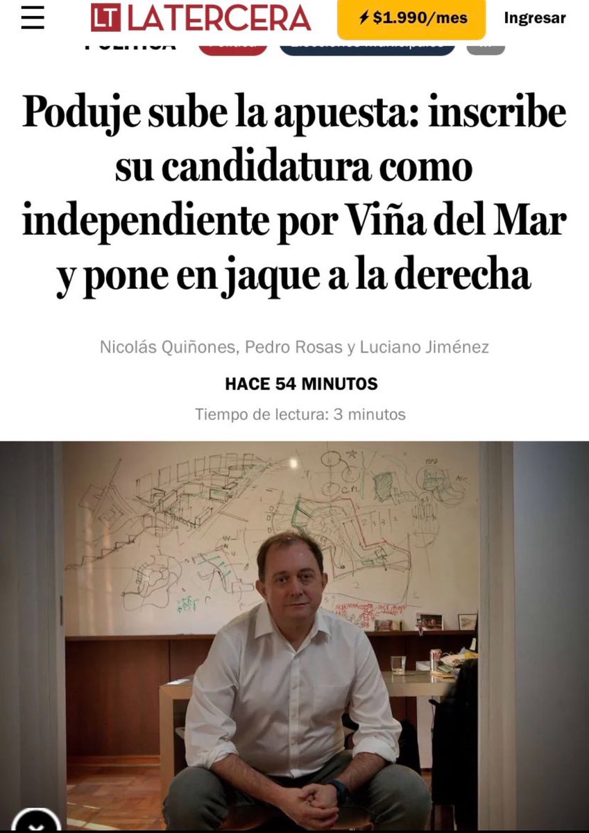 PauDiFontana8's tweet photo. 🔴ATENTOS EN VIÑA DEL MAR!

IVÁN PODUJE @ipoduje inscribe su candidatura para ALCALDE como independiente.

Es un reconocido arquitecto urbanista que conoce la cuidad y sus necesidades. 

Se necesitan las firmas. 

Mucha suerte @ipoduje serás un gran alcalde para recuperar Viña. https://t.co/gVPuGarQZM