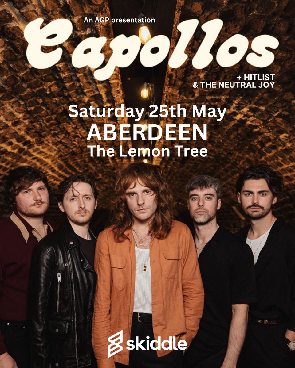 𝗧𝗛𝗜𝗦 𝗦𝗔𝗧𝗨𝗥𝗗𝗔𝗬 | 𝗔𝗕𝗘𝗥𝗗𝗘𝗘𝗡

We’re buzzing for @TheCapollos ’ biggest hometown headline yet, as they hit The Lemon Tree on Saturday.  Support from @Hitlistaberdeen & @theneutraljoy 

𝗦𝗲𝗹𝗹𝗶𝗻𝗴 𝗙𝗮𝘀𝘁 ➡️ skiddle.com/e/37137472