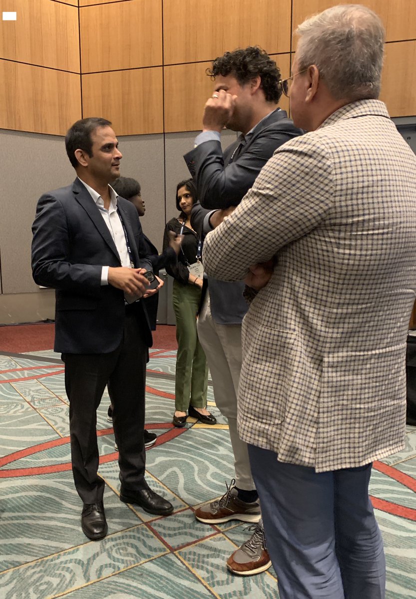 Surya Bhatt, M.D., M.S.P.H., left, after presenting positive results from the NOTUS study of Dupixent as a treatment for a subgroup of people with COPD with high blood eosinophil counts indicative of type 2 inflammation. #ATS #ATS2024