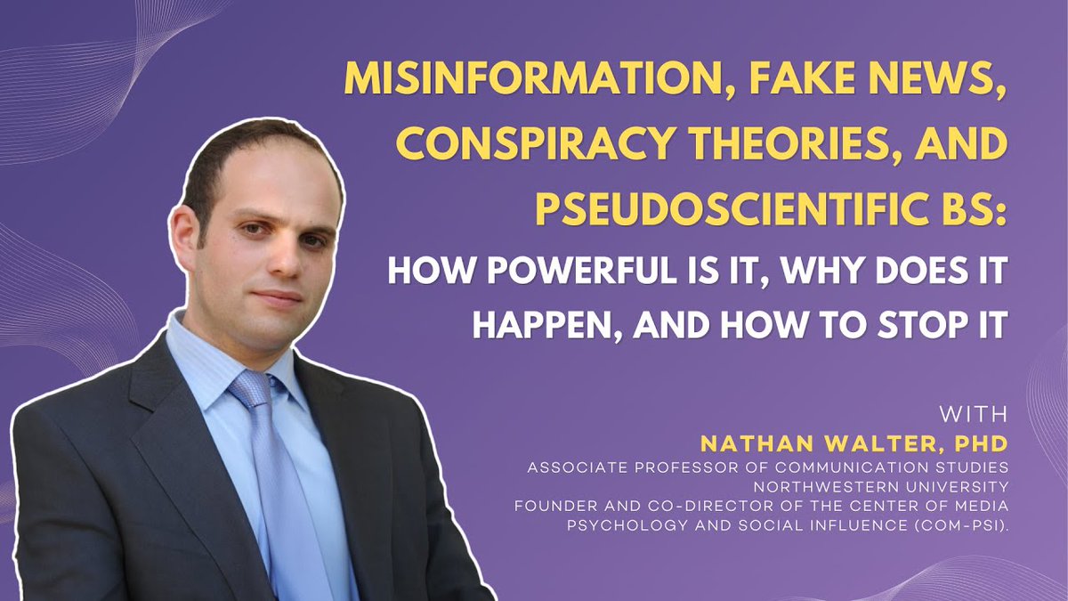 Nathan Walter @NU_SoC recently discussed misinformation's impact on elections and was cited in articles that reached more than 7M people. Earlier this year he delivered a TAPH lecture: Misinformation, Fake News, Conspiracy Theories, and Pseudoscientific BS bit.ly/4bD7WQc