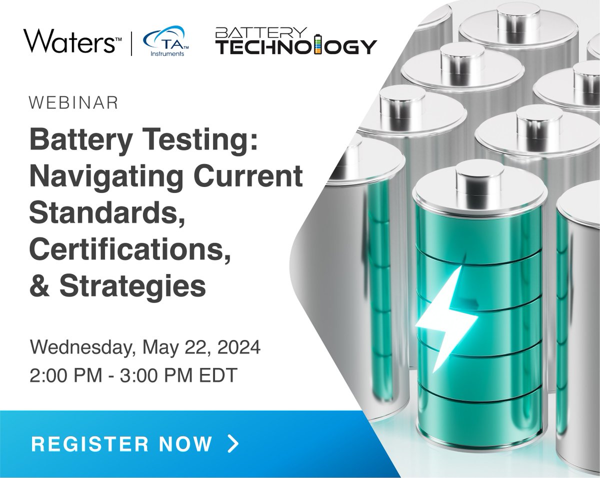 Learn about cutting-edge battery testing strategies to meet current standards and accelerate your innovation in a highly competitive market. Don't miss this @batteryIME webinar on Wednesday: event.on24.com/wcc/r/4555505/… #LithiumIonBatteries #BatteryTechnology #Batteries