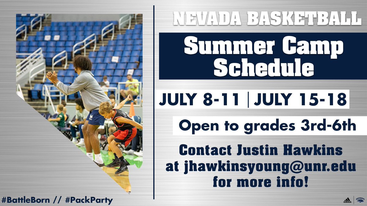 Spots are filling up fast for our two summer camp sessions! Make sure to reserve your spot today and come join us this summer to learn and receive instruction from the Nevada Basketball staff and players! 🔗 | shorturl.at/5f9Sx #BattleBorn | #PackParty