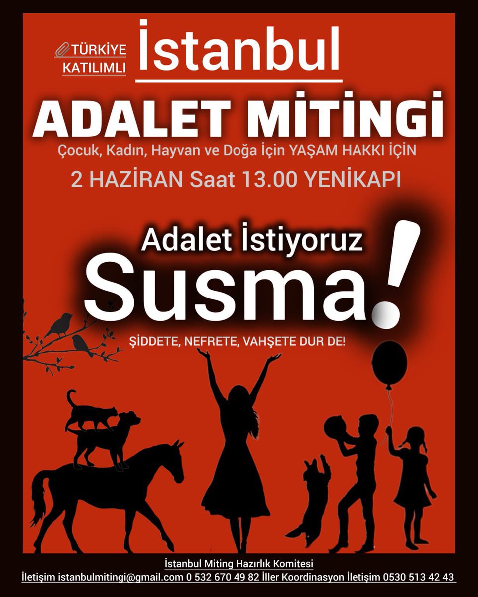 Onbinlerce takipçimizden özel olarak rt istiyorum. Bu son miting son çıkış. Uyutulma toplama yok edilme.. hepsi yüreğimizi yakıyor. Üç beş trol hesabı dikkate almayacaklar. Hayvanseverlerin gür sesini elbet duyacaklar. Doğru olanı bizlerden dinlemeleri gerek. 2 haziranda İstanbul