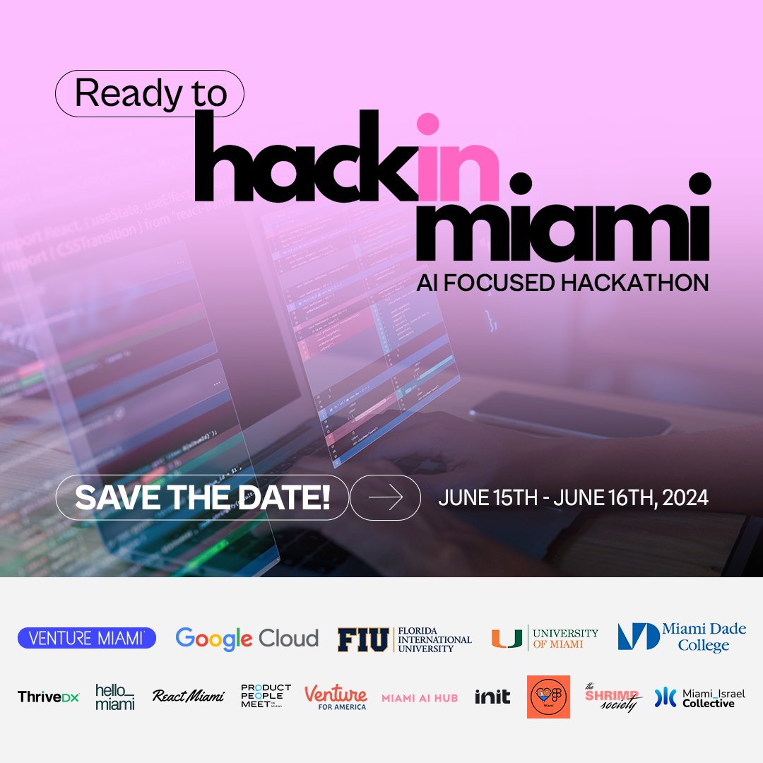 Save the Date! 📅 Join us for HackinMiami, an AI-focused hackathon, on June 15-16, 2024. Don’t miss this exciting two-day event bringing together Miami's developers, designers, and builders. Register now: lu.ma/hackinmiami01 #HackinMiami #MiamiTech #TechEvent