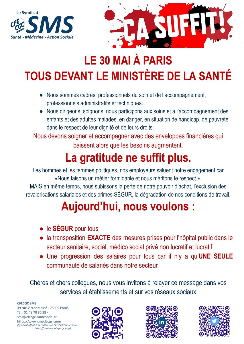 Le 30 mai à Paris : tous devant le ministère de la santé !

Nous devons soigner et accompagner avec des enveloppes financières qui baissent alors que les besoins augmentent.

LA GRATITUDE NE SUFFIT PLUS ❗

#30mai #Santé #Sanitaire #Social  #MédicoSocial 

smscfecgc.com/le-30-mai-a-pa…