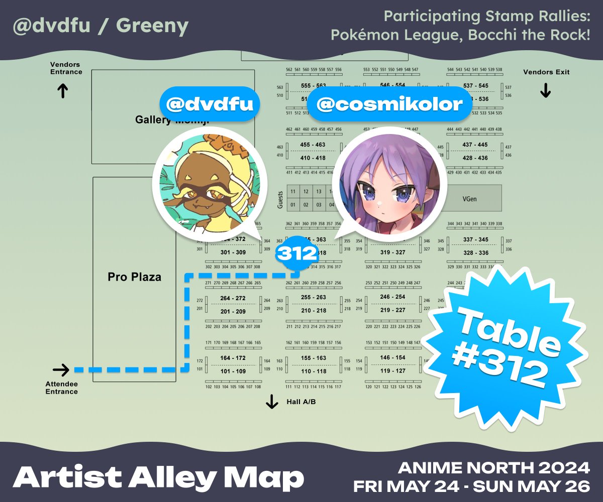 dvdfu's tweet image. Find me at #AnimeNorth2024 this weekend sharing Table 312 with @cosmikolor !!! I&apos;ve been away from cons for 7 years, so I am really excited to be back &amp;amp; meet everyone 🙂

Please see pics for how to find us, and my catalogue with all the new merch I have to share!!