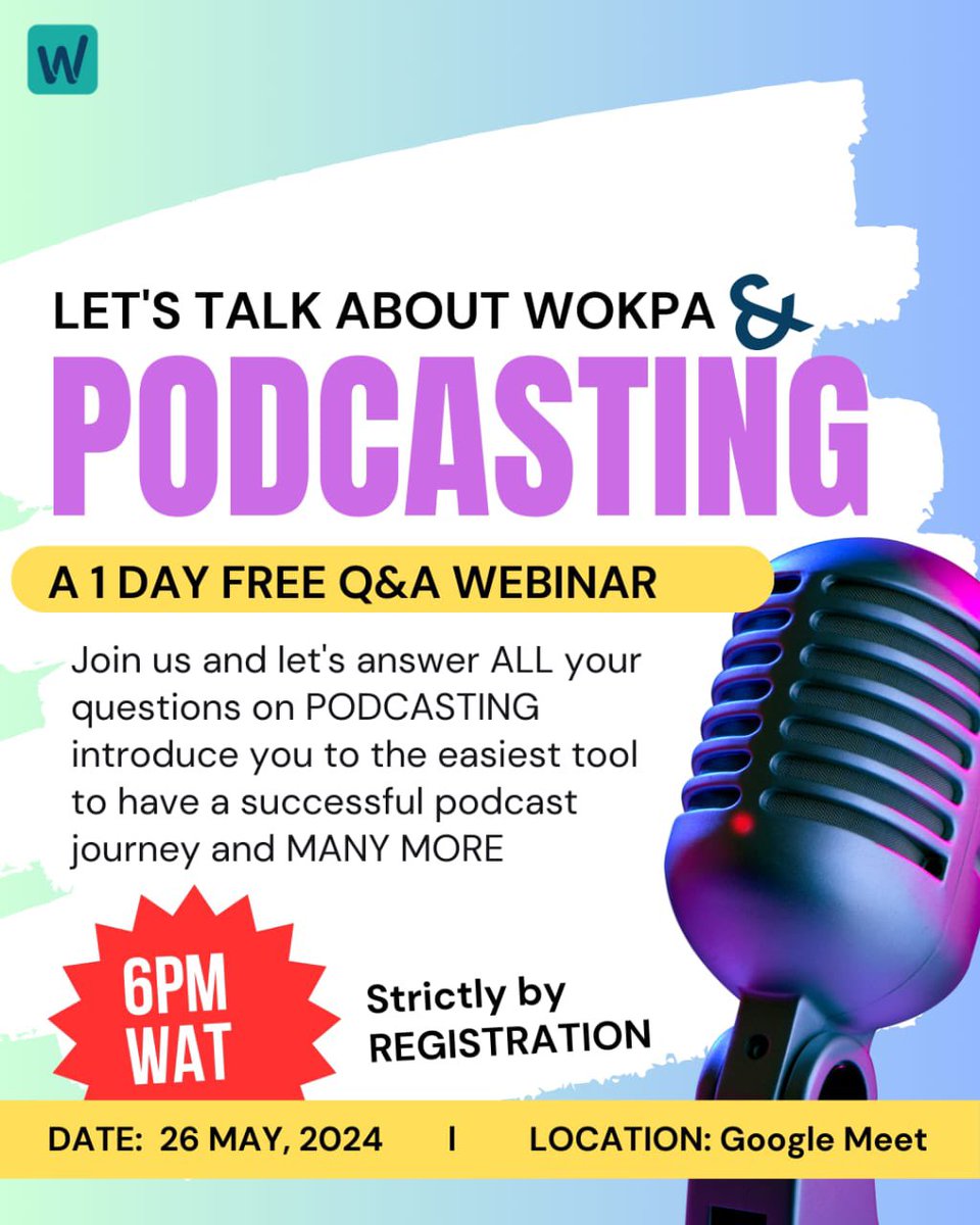 Dreaming of launching your own podcast but feeling overwhelmed?  Wondering how Wokpa can make your podcasting journey smoother than imagined?

Join us for a FREE 1-Day Q&A Webinar: Let’s Talk About Podcasting and Wokpa!