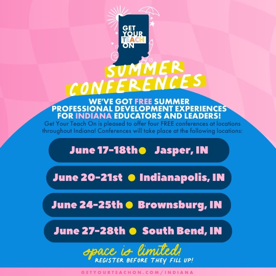 Calling all Indiana educators! 📣 REGISTRATION IS NOW OPEN FOR ALL LOCATIONS FREE GYTOxIndiana conferences! Visit getyourteachon.com/indiana to register! #indianateachers #gytoxindiana #INteachers #indianateacher #indianaed #indyteachers #indyeducation #indianaeducation