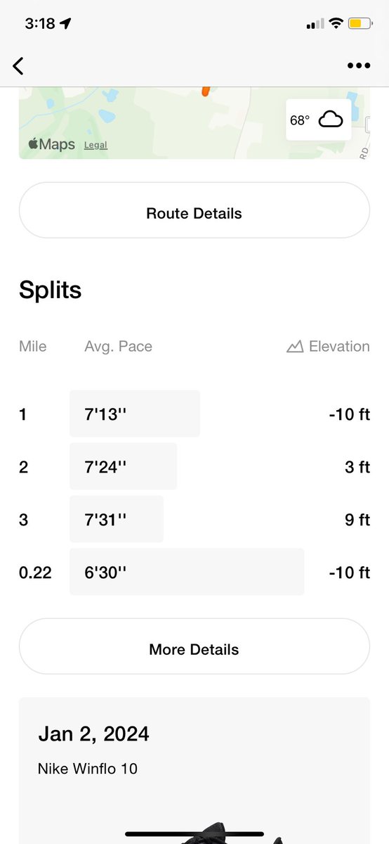 Great weather for a #run! Pt cloudy, 68F, 5mph wind, 3.22 miles, 7’19”/mile pace.