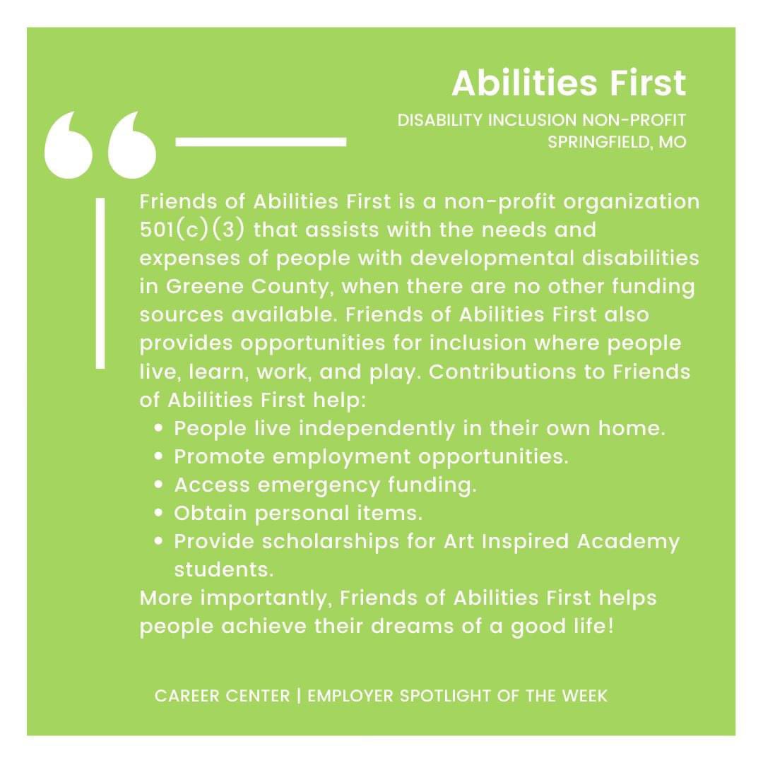 Happy Monday! A warm welcome to our Employer Spotlight of the week, @AbilitiesFirst! Abilities First is a disability inclusion social services non-profit based here in Springfield. Learn more about this employer below + follow along this week! 

abilitiesfirst.net/career-opportu…