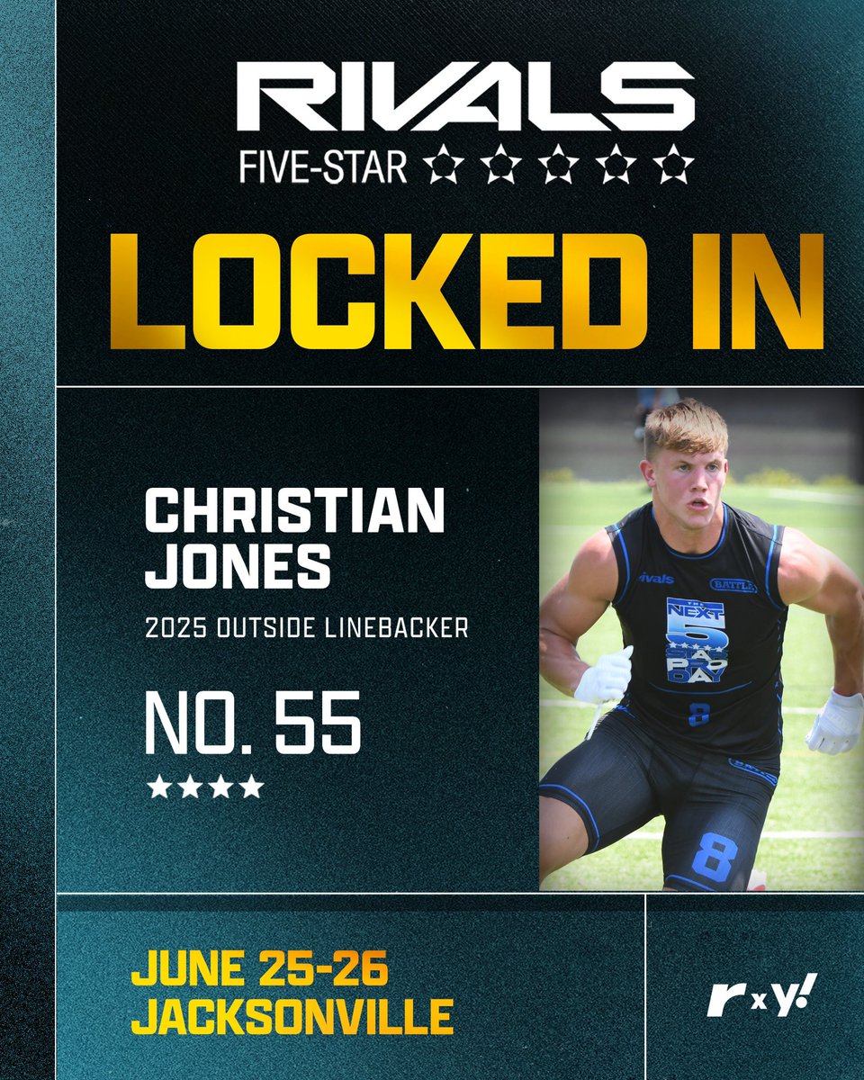 🚨LOCKED IN🚨 4⭐ OLB Christian Jones is one of the 100 BEST prospects in the country coming to Jacksonville to compete at the Rivals Five-Star on June 25-26🔥