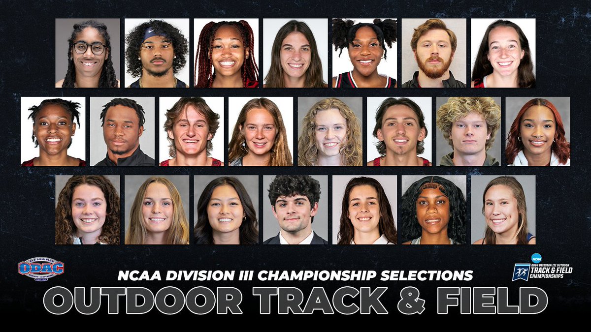 22 #ODAC stars qualify for <a href="/NCAADIII/">NCAA Division III</a> Outdoor T&amp;F Championships #d3tf <a href="/AverettUCougars/">Averett Athletics</a> <a href="/BCAthletics/">Bridgewater Eagles</a> <a href="/EMU_Athletics/">EMU Athletics</a> <a href="/FerrumAthletics/">Ferrum Athletics</a> <a href="/lynhornets/">Lynchburg Sports</a> <a href="/RCmaroons/">Roanoke Maroons</a> <a href="/SUHornets/">Shenandoah Hornets</a> <a href="/vwu_marlins/">Virginia Wesleyan Athletics</a> Washington and Lee odaconline.com/news/2024/5/20…