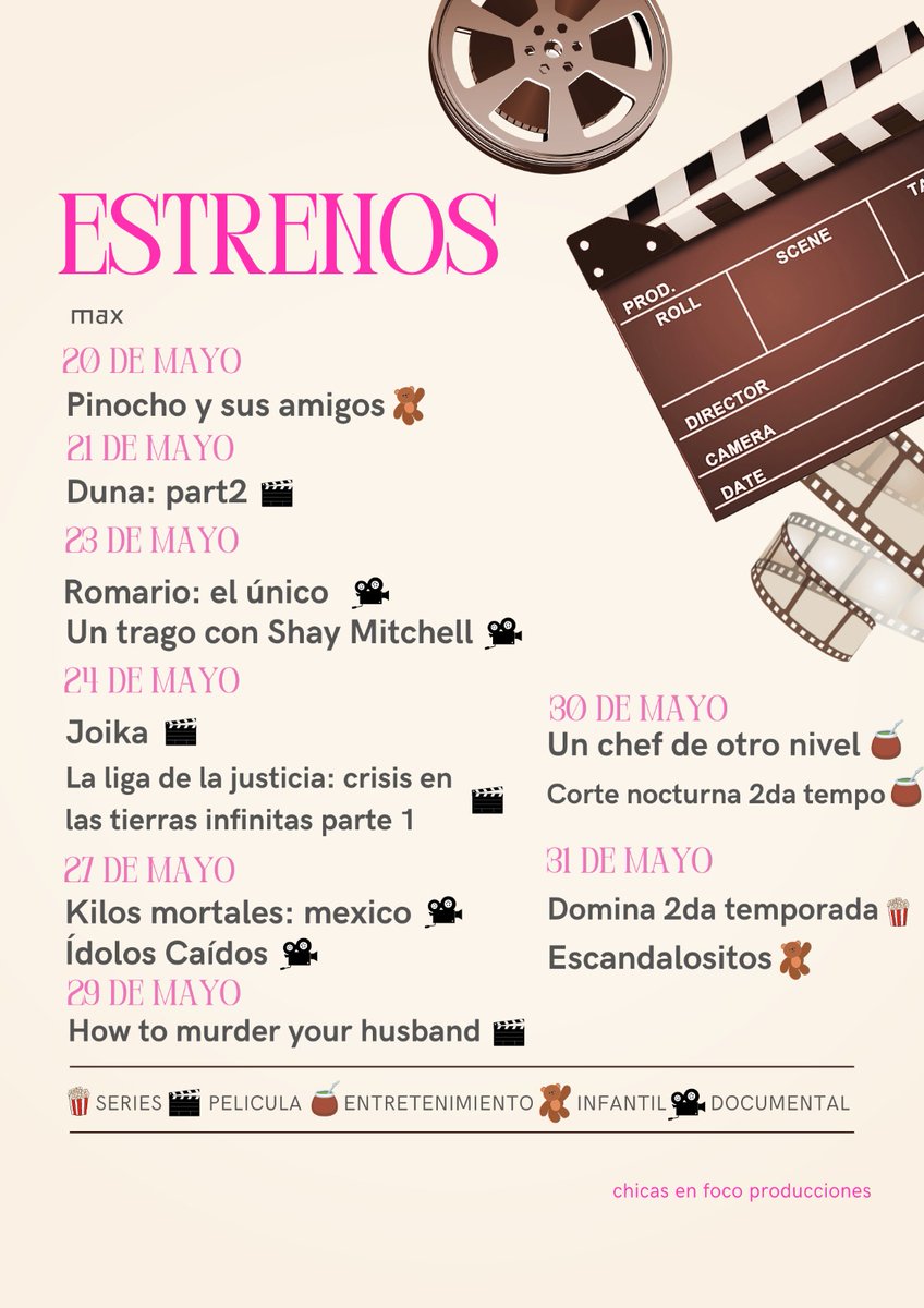 CEFprodu's tweet photo. Estrenos En Max 🍿

#MAX #estrenos #ChicasEnFocoProdu 🎬🎀✨ https://t.co/5HlYAtSIPa