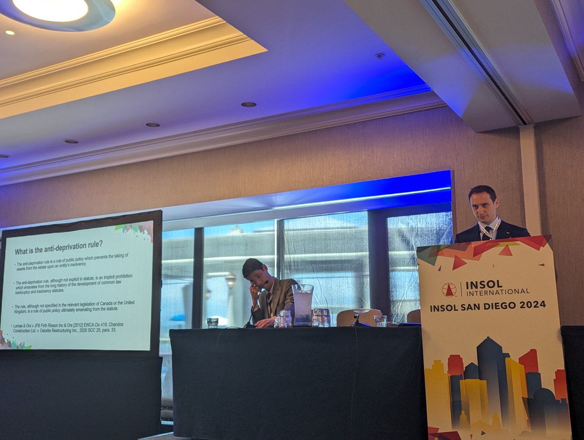 The anti-deprivation rule follows during the comparative insolvency law session with Matthew Chippin from <a href="/Law_Leeds/">Law at Leeds</a> who examines this through the comparative lens of legal traditions, focusing today on the USA. <a href="/ERA_Insol/">INSOL ERA</a> 
#INSOLSanDiego2024