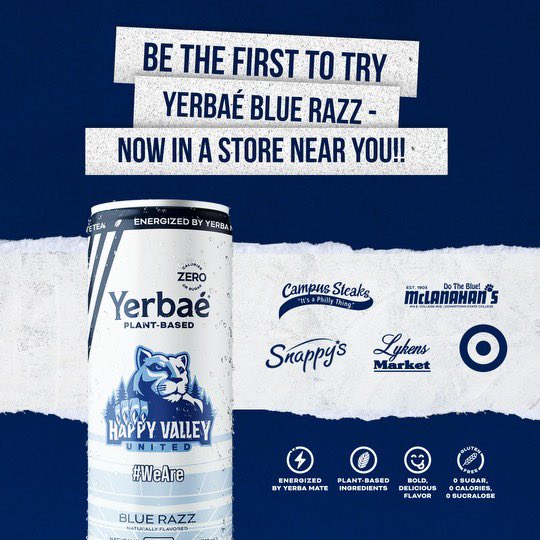 Happy Valley Blue Razz from <a href="/DrinkYerbae/">Yerbaé</a> contains just 6 ingredients. Every purchase benefits Penn State student-athletes' NIL through <a href="/HappyValleyUtd/">Happy Valley United</a>. You can buy Blue Razz in State College or order online ⬇️ WE ARE!

yerbae.com/pages/happy-va…
