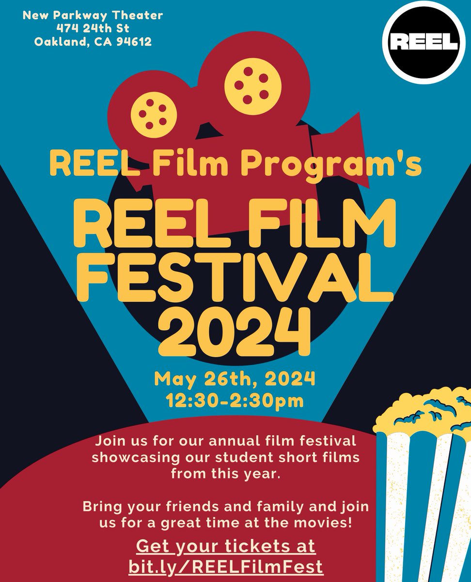 Hey Folks! The 3rd Annual REEL Film Fest is coming up soon on Sunday, May 26th at 12:30pm! 🎟️ Tickets are $10. Link in bio! #reelfilmfest #reel #filmmakers #student #studentfilmmakers #oakland #bayarea #community #benefit #annual #shortfilms #film #movie