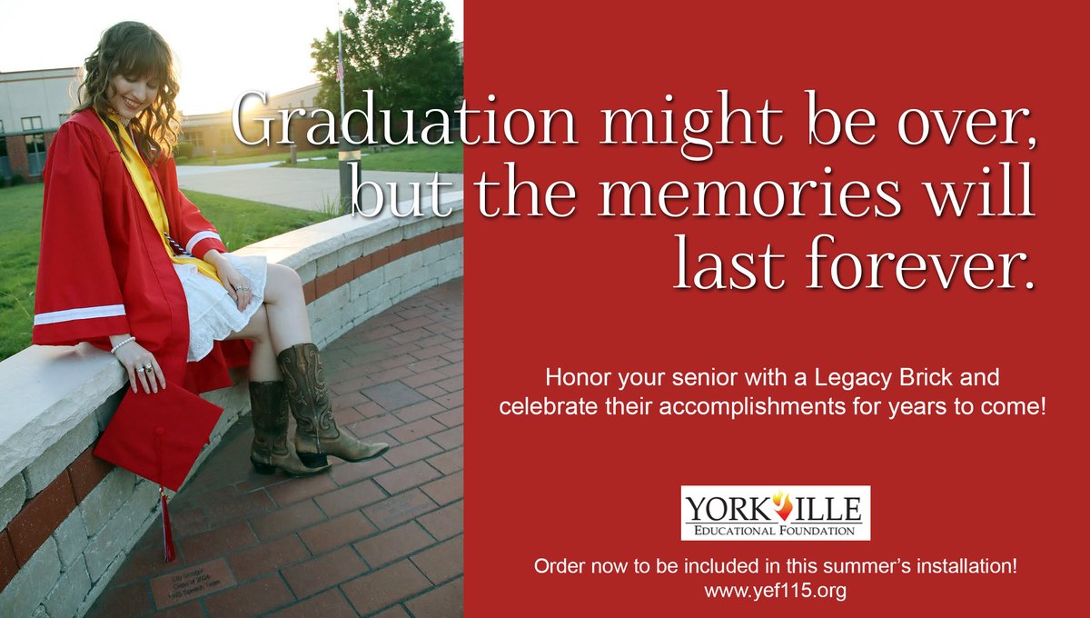 Order now and pay tribute to a recent graduate, 
alumni, special occasion, family member, and more. The <a href="/YEF115/">YEF 115</a> Legacy Brick program order window closes on June 14, 2024. For more information please visit: yef115.org
#WeAreYorkville