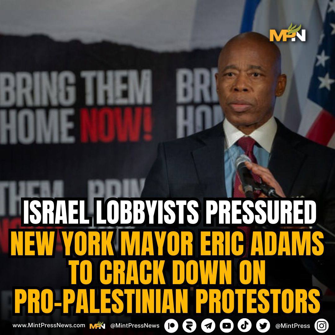 WhatsApp conversations leaked, revealing Israel lobby pressure on the NYC mayor A group of pro-Israel businessmen, including Daniel Lubetzsky and Howard Schultz (formerly CEO of Starbucks), lobbied NYC Mayor Eric Adams to take more harsh policing measures towards pro-Palestinian