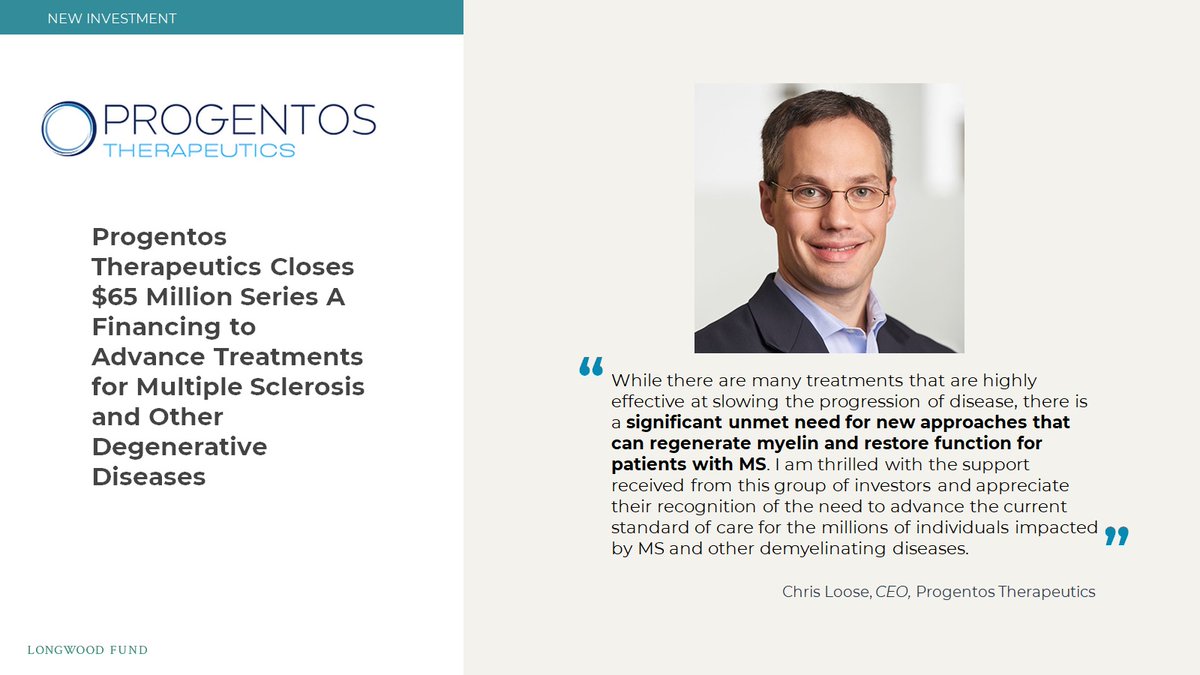 LongwoodFund's tweet photo. We're thrilled to announce the latest Longwood portfolio company, Progentos Therapeutics. Congratulations on the Series A! #multiplesclerosis #regenerativemedicine 

Read the release: https://t.co/adqr4X7TDv https://t.co/4vjUWvicuM