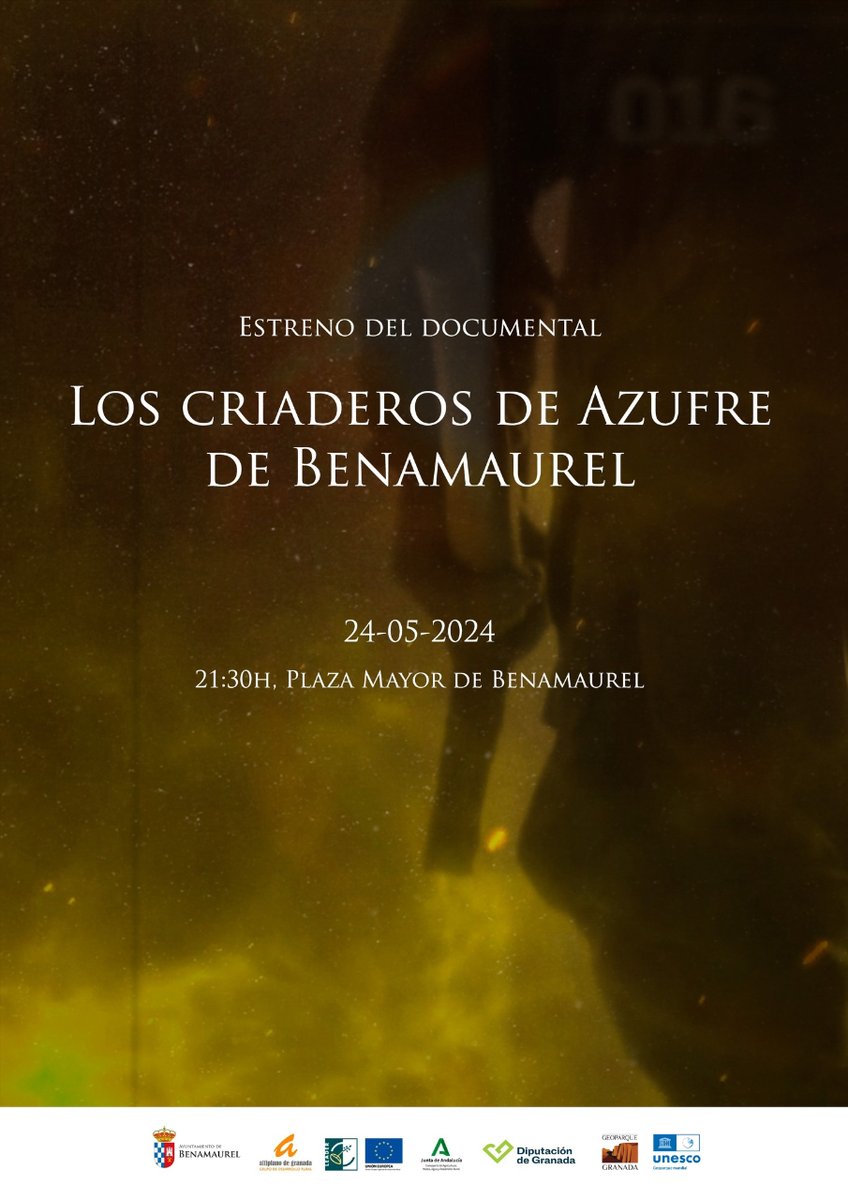 No te pierdas el estreno del documental 'Los Criaderos de Azufre de Benamaurel', en el marco de la Semana de #Geoparques europeos. Viernes, 24. 21:30h Plaza Mayor de #Benamaurel #egnweek2024 @GeoparquesEsp