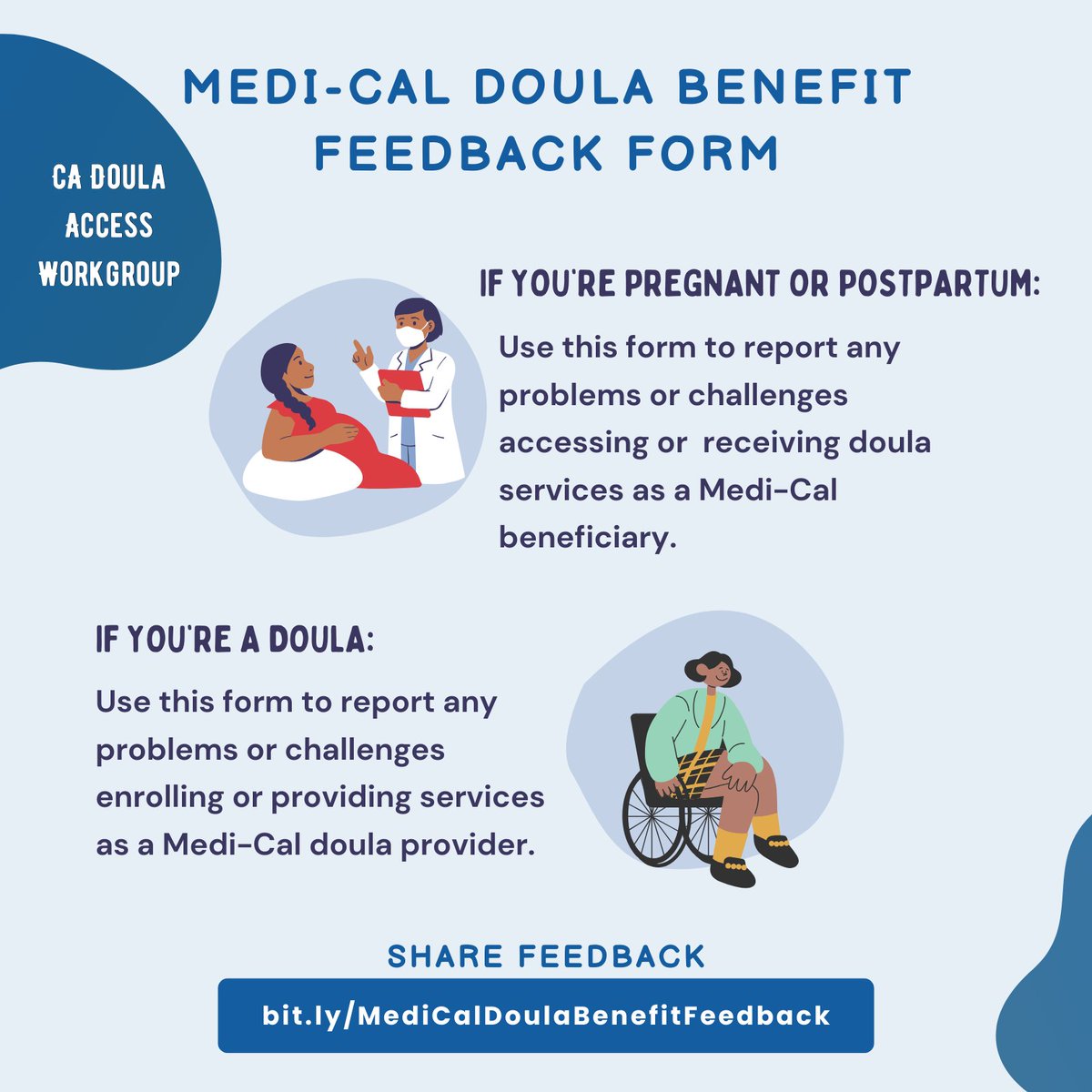 Join us in improving access and dismantling barriers to doula support in California! Are you a doula enrolling or serving as a Medi-Cal provider? Or a pregnant or postpartum Medi-Cal recipient? Tell us about your experience through the Medi-Cal benefit: bit.ly/MediCalDoulaBe…