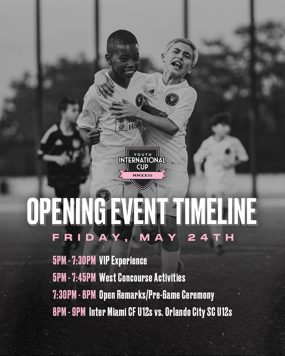 The Youth International Cup kicks off this Friday at @chasestadium ! 🏆 Here’s the event timeline. 🎟️ Grab your tickets here: intermiamicf.co/YouthCup