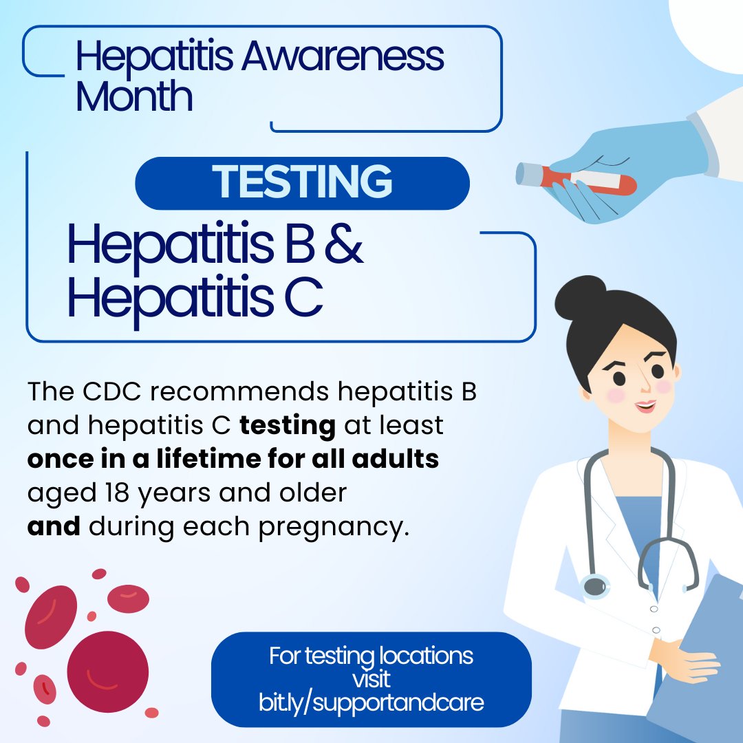 All adults should get tested for hepatitis B and hepatitis C at least once in their lifetime and during each pregnancy! For testing locations in Philadelphia visit bit.ly/supportandcare