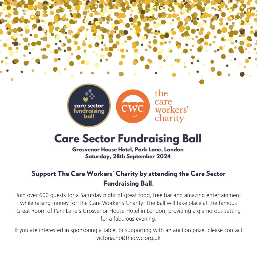 🎉We are delighted to have been chosen as a beneficiary partner for the #CareSectorBall taking place in September this year. If you are interested in sponsoring a table, or supporting with an auction prize, please contact victoria.nc@thecwc.org.uk #CareSector #Care #UKCharity
