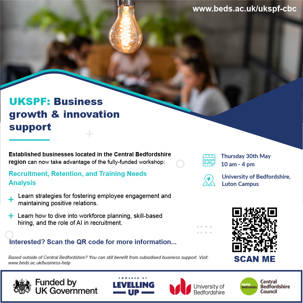 Feeling the pressure to adapt to changing industry trends and technologies?​ Funded by #UKSPF, @uniofbeds offers a free workshop to help improve your HR strategy in partnership with @letstalkcentral .​ Find out more & apply: beds.ac.uk/ukspf-cbc