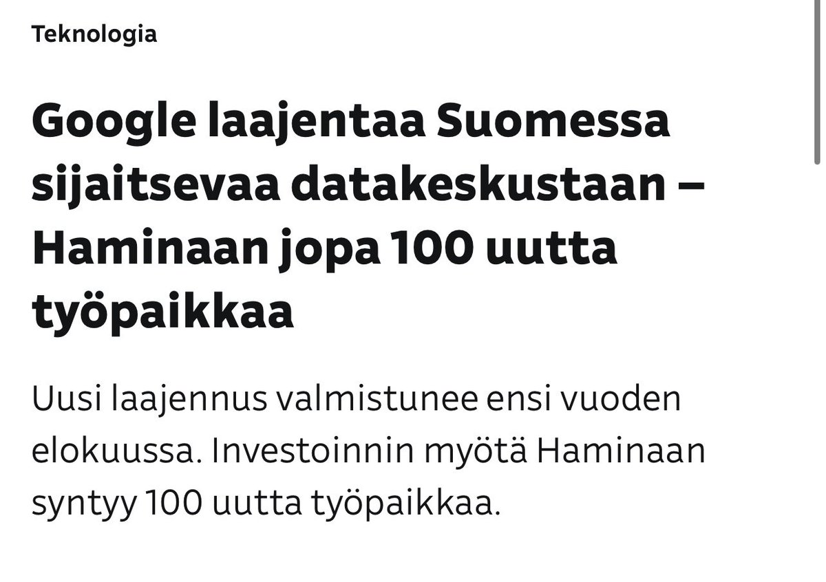Uusi laajennus tulee maksamaan noin miljardi euroa, sanoo palvelinkeskuksen johtaja Jukka Vainonen.

Hienoa työtä hallitus !!