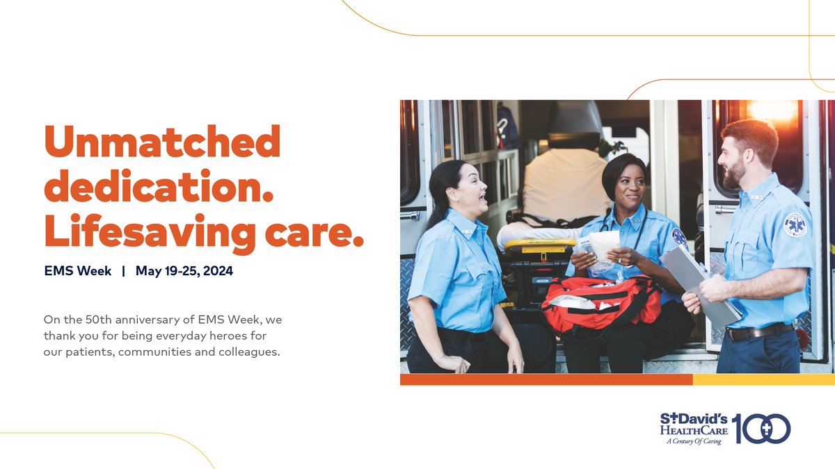 On this 50th anniversary of National EMS Week, St. David's HealthCare recognizes the unmatched dedication displayed by first responders each and every day. You are the first to arrive to care for our patients and communities with skill and bravery. Happy #EMSWeek!