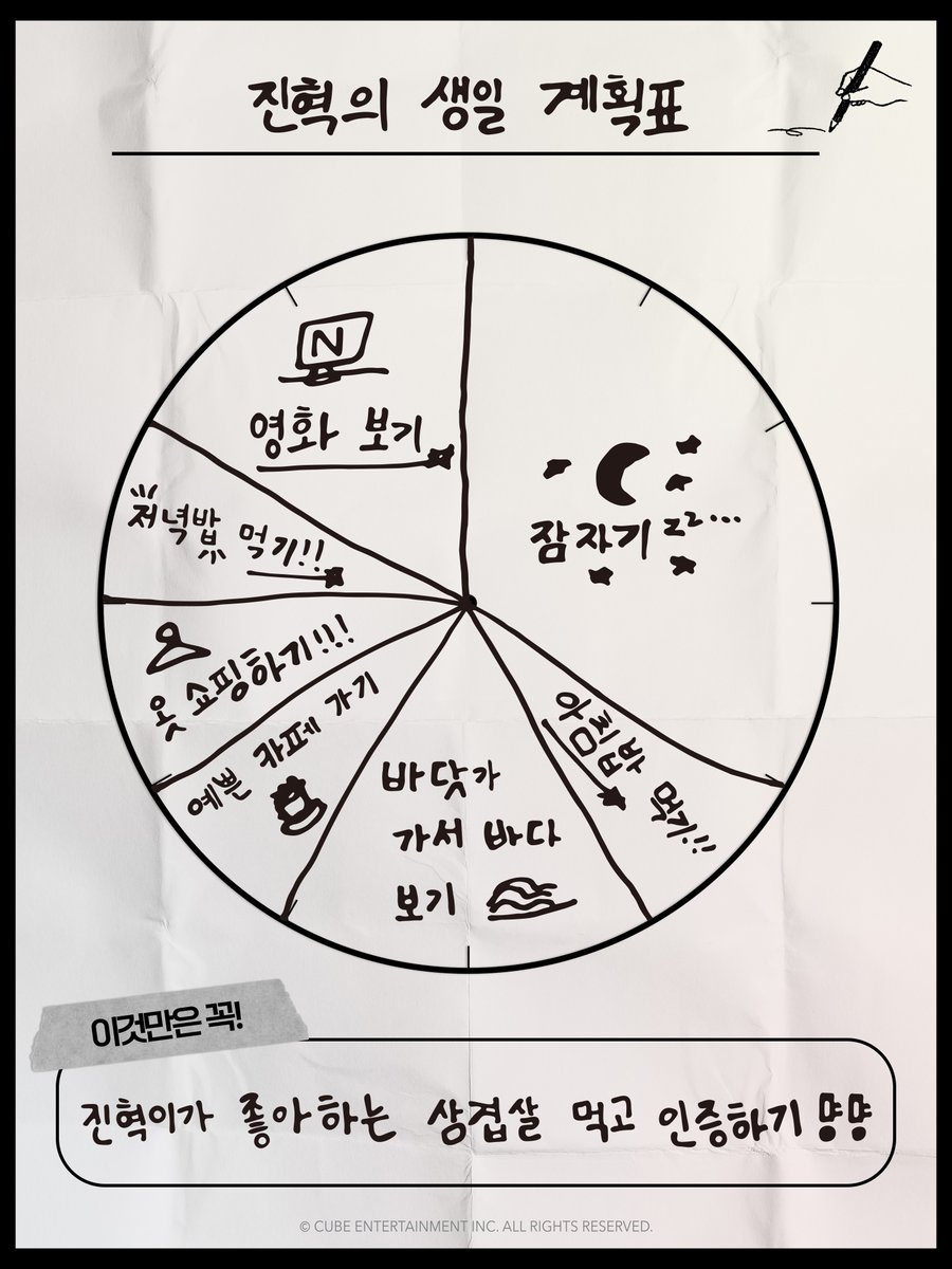 CUBE_NOWZ's tweet photo. 🎂 JINHYUK's BIRTHDAY PLAN 🗓 

진혁의 생일 계획표가 도착했습니다!
진혁의 생일을 함께하는 순간을 해시태그와 함께 공유해 주세요 💝

#NOWADAYS #나우어데이즈
#진혁 #JINHYUK
#네이티오_지녀기_생일_많축부_해주세용 https://t.co/qVzXsoQpLd