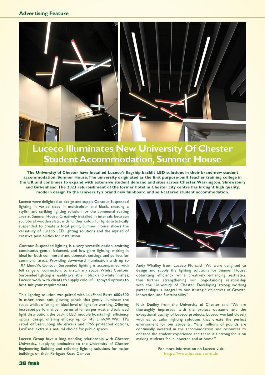 Latest Issue 📰: The University of Chester have installed Luceco’s flagship backlit #LED solutions in their brand‑new student #accommodation, Sumner House. ➡️fmuk-online.co.uk/features/5432-… @Lucecogroup #facman #FacilitiesManagement #lighting #quality #design #performance