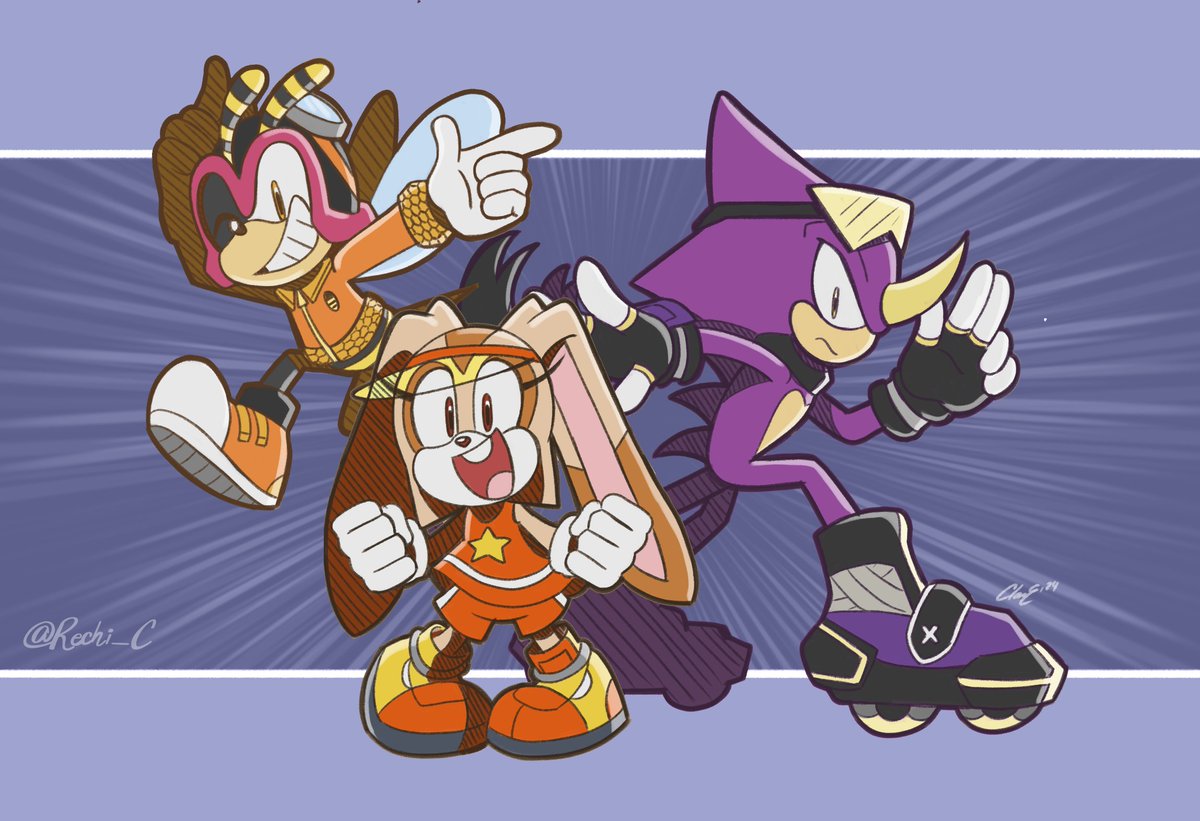 Rechi_C's tweet photo. Sonic Riders but it's my faves 🧡💛💜
#SonicTheHedgehog #sonicfanart #sonicart https://t.co/v2VIYlla6r