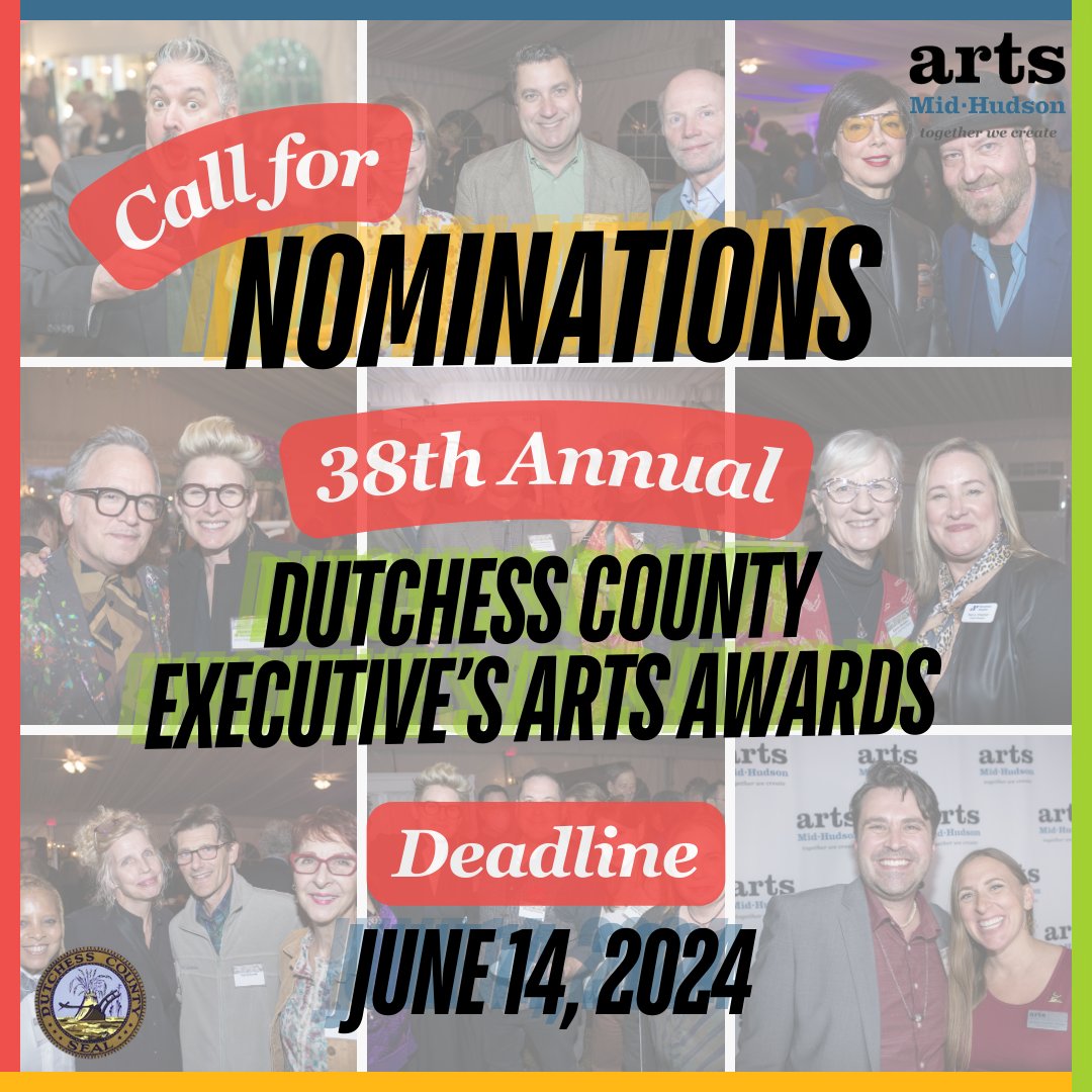 🎨✨ It's time to celebrate the artistic brilliance in Dutchess County! The 38th Annual Dutchess County Executive’s Arts Awards are OPEN for nominations! .

🗓️ Deadline: Friday, 6/14/24
📝For more info & to nominate: artsmidhudson.org/dcartsawards-n…

#ArtsMidHudson #TogetherWeCreate