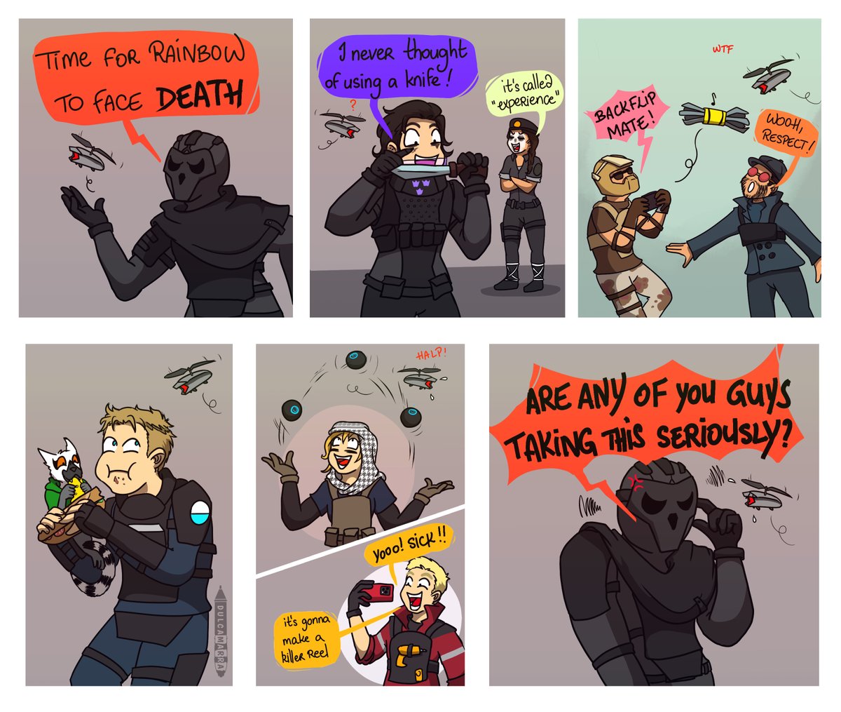 Deimos is not ready for Team Rainbow*
#UbiFanart #R6S #Rainbow6Siege
*I know Ace is NH and that's not how Mozzie counters Flores but I chose not to care, xoxo