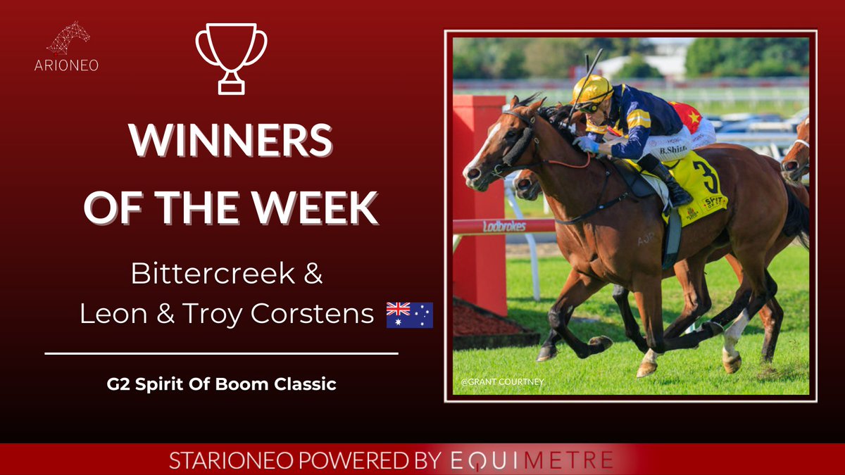 Congratulations to Leon & Troy Corstens on Bittercreek's victory this weekend in the Spirit Of Boom Classic Group 2 race. Congratulations! 👏🐎💥 #Arioneo #Equimetre #HorseDataScience #Empoweryourexpertise