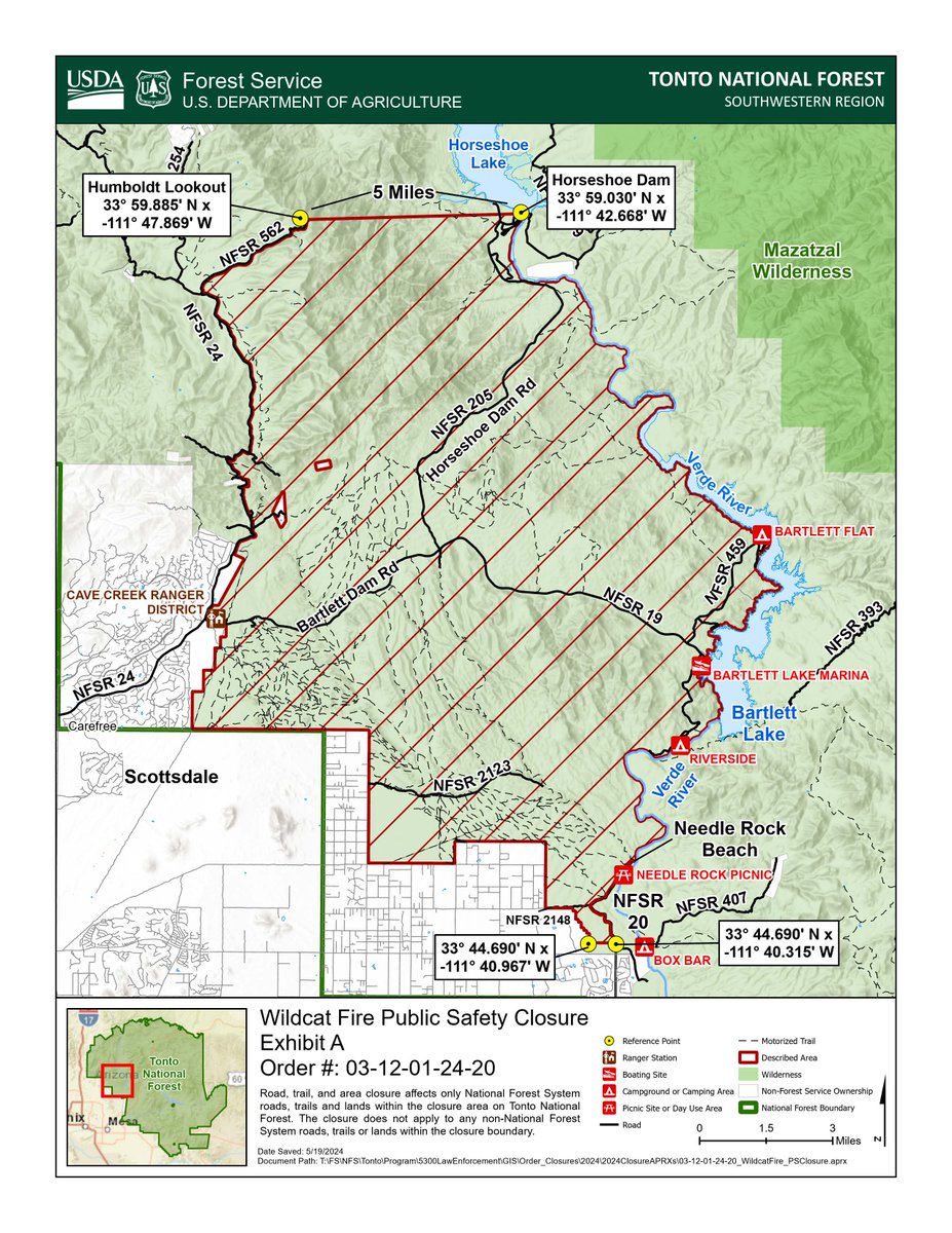 The #TontoNF is expanding the closure order for the #WildcatFire on the Cave Creek Ranger District for the protection of public health and safety due to firefighting operations and fire danger associated with the uncontrolled Wildcat Fire.