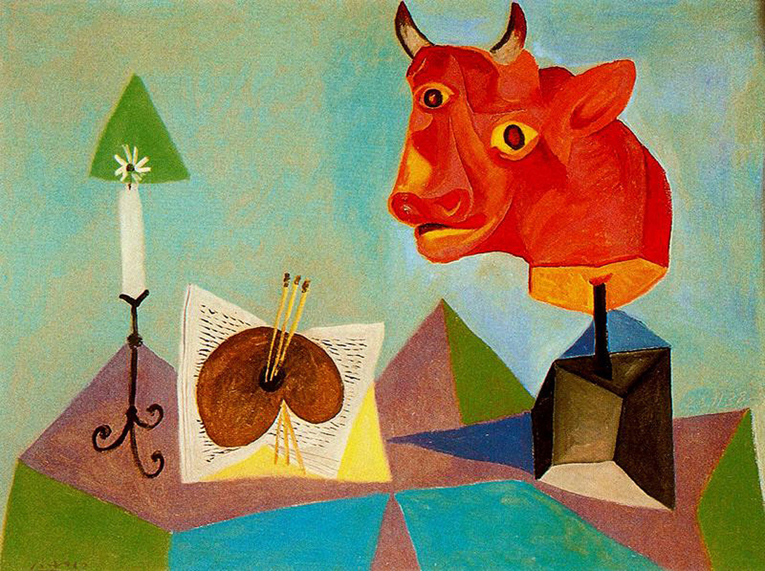 pablocubist's tweet photo. Candle, palette, head of red bull, 1938 https://t.co/sSfrseUbCV https://t.co/wNumNJMO88
