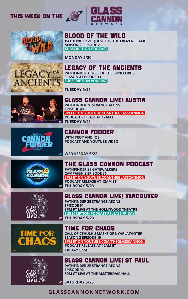 It's SHOW WEEK! Glass Cannon Live! heads to Vancouver and St. Paul, Blood of the Wild makes you an offer you can't refuse, The Glass Cannon Podcast is on the run, and Time For Chaos doesn't know who to trust! Another AMAZING week here at the GCN!