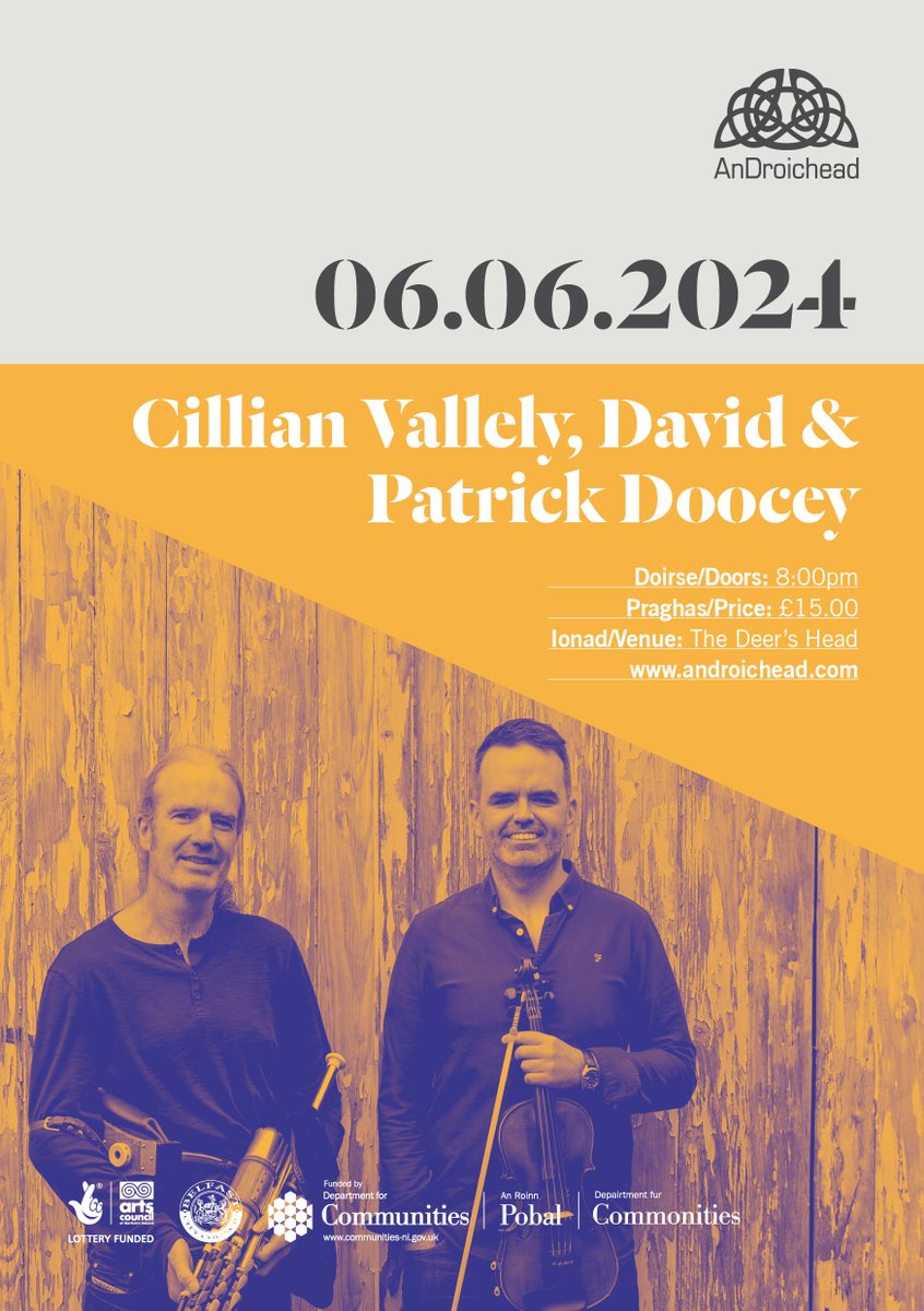 An Droichead (@an_droichead) on Twitter photo Tá muid ag súil go mór lenár gcéad imeacht eile, oíche mhór cheoil geallta.  Ticéidí ar fáil on nasc seo thíos.
Looking forward to a cracking night of tunes to celebrate new album by Vallely and Doocey, The Yew and The Orchard.  Bí Linn!
rb.gy/7n7p0r
#irishmusic Tá muid ag súil go mór lenár gcéad imeacht eile, oíche mhór cheoil geallta.  Ticéidí ar fáil on nasc seo thíos.
Looking forward to a cracking night of tunes to celebrate new album by Vallely and Doocey, The Yew and The Orchard.  Bí Linn!
rb.gy/7n7p0r
#irishmusic