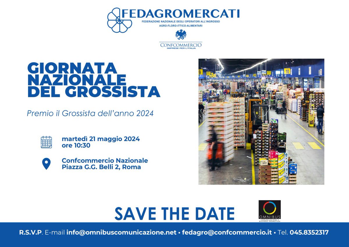 📍Domani mattina nella sede confederale a #Roma si terrà la #GiornataNazionaledelGrossista per celebrare la categoria, tracciarne l’identikit e porre le basi per una nuova fase dell’#ortofrutta e dei #Mercati italiani <a href="/Confcommercio/">Confcommercio</a>