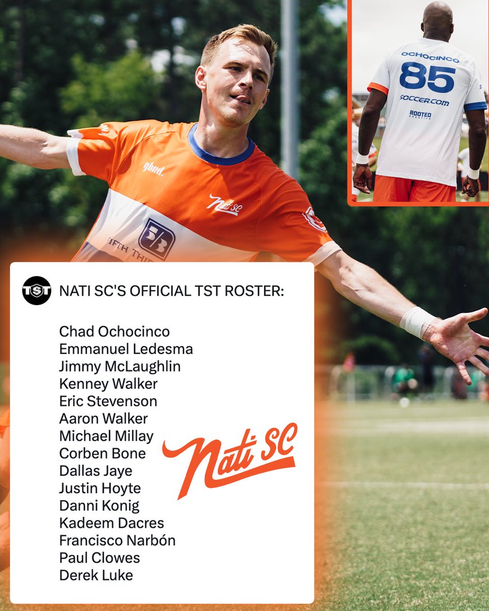 NATI SC’S OFFICIAL TST ROSTER‼️

TST tickets to see <a href="/ochocinco/">Chad Johnson</a>, <a href="/J_McLaughlinIII/">Jimmy McLaughlin</a>, <a href="/LedeManu18/">Emmanuel Ledesma</a> and the rest of <a href="/thenatisc/">TheNatiSC</a>: tst7v7.com/tix
