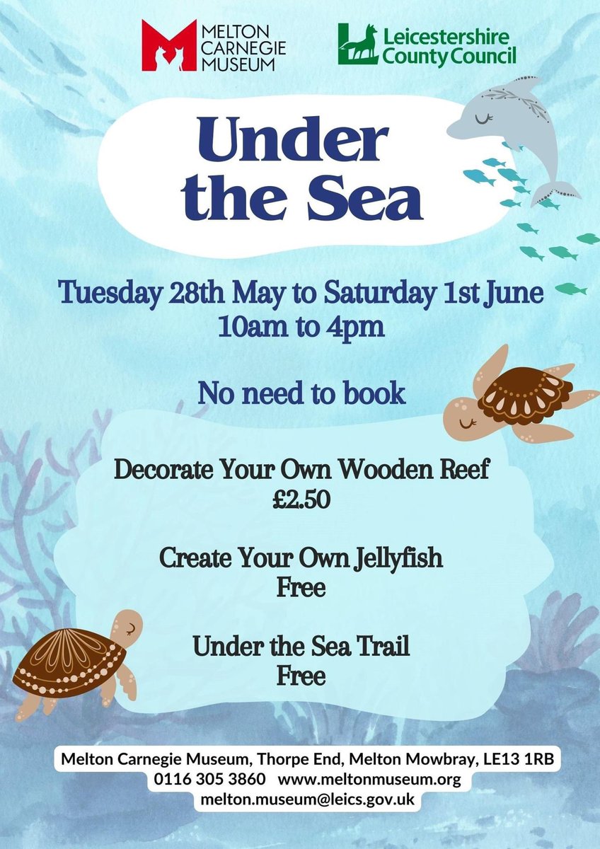 Making half term week plans? It’s an ’Under the Sea’ themed week of activities next week at the Museum 🌊 All welcome & no need to pre-book #melton #meltonmowbray #halfterm #halftermactivities #halftermfun