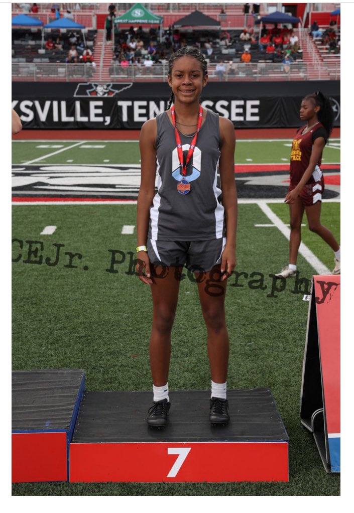Zoey Dunsford. Won every 400 race she ran all season. Unfortunately, she didn’t qualify for heat 2 at state. She won heat 1 and her time got her on the podium. She finished the season as the 7th best 400 runner in the state. 

And she’s in 7th grade.