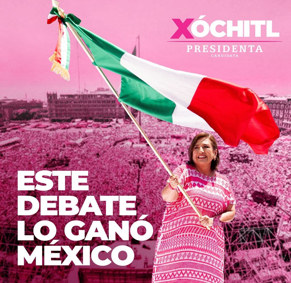 Paco Olvera (@paco_olvera) on Twitter photo ¡Muchas felicidades, <a href="/XochitlGalvez/">Xóchitl Gálvez Ruiz</a>!
Hoy ganaste en el #DebateINE pero también México gana. Es tiempo de cambio, de progreso, de valentía, seguridad y verdaderas mejoras.
¡Este 2 de junio ganaremos!
#FuerzaYCorazónPorMéxico ¡Muchas felicidades, <a href="/XochitlGalvez/">Xóchitl Gálvez Ruiz</a>!
Hoy ganaste en el #DebateINE pero también México gana. Es tiempo de cambio, de progreso, de valentía, seguridad y verdaderas mejoras.
¡Este 2 de junio ganaremos!
#FuerzaYCorazónPorMéxico